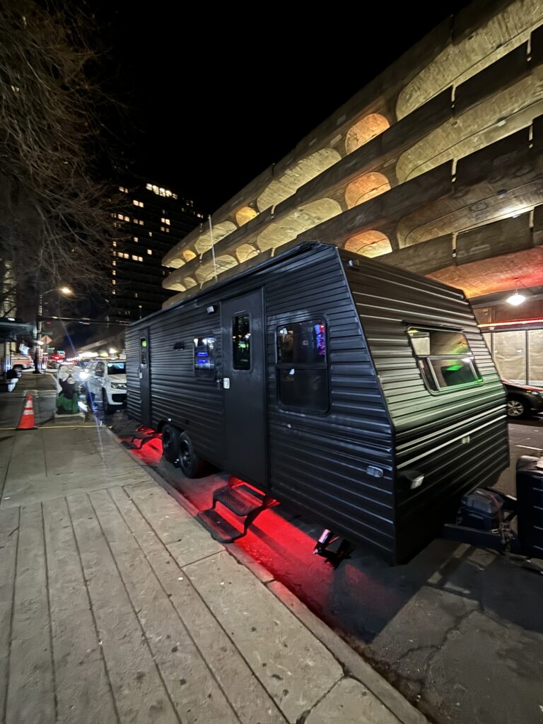 Exterior view of Fuego Hookah Lounge mobile trailer setup in Connecticut providing luxury hookah lounge near me experience for private parties and events