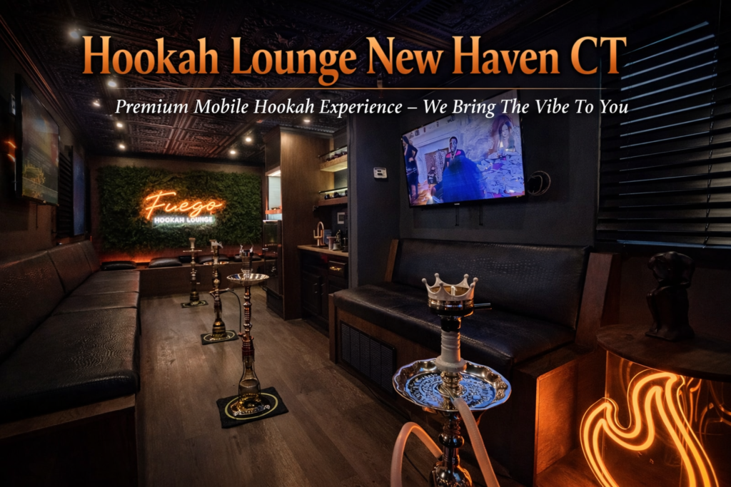 Mobile hookah lounge setup in New Haven CT with premium hookahs and luxury party atmosphere