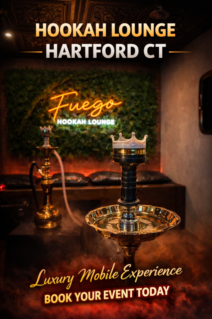 Mobile hookah lounge setup in New Haven CT with premium hookahs and luxury party atmosphere